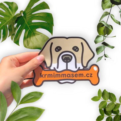 Nálepka Krmimmasem.cz na auto