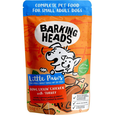 BARKING HEADS Little Paws Lickin' Chicken & Turkey (KUŘE A KRŮTA) kapsička 150g