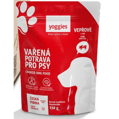 Yoggies Vařená potrava pro psy – vepřové maso s rýží 150g