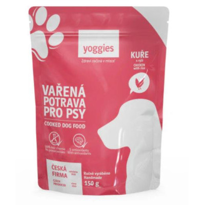 Yoggies Vařená potrava pro psy – kuřecí maso s rýží 150 g