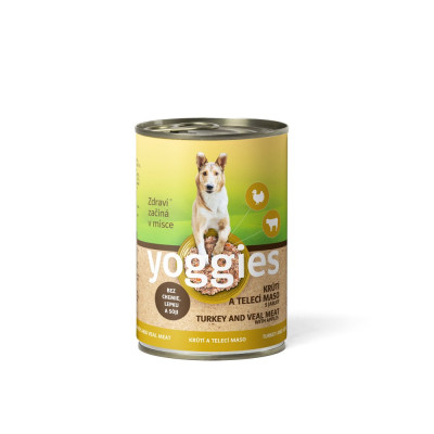 Yoggies krůtí a telecí konzerva s jablky 400g