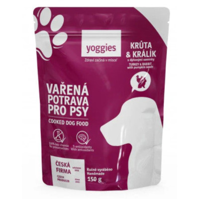 Yoggies Vařená potrava pro psy – krůtí a králičí maso s dýňovými semínky 150 g