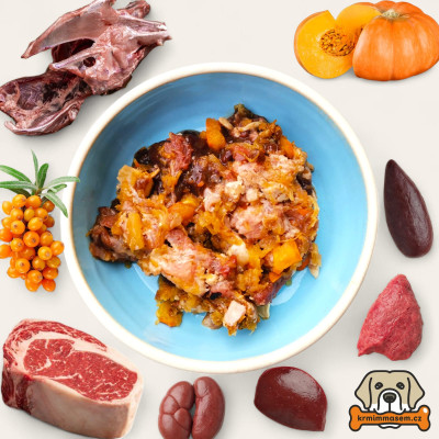 BARF - Kráva + krůta komplet s droby, dýní a rakytníkem 1kg