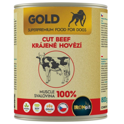 IRONpet Gold Dog Hovězí krájená svalovina, konzerva 800 g