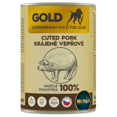 IRONpet Gold Dog Vepřová krájená svalovina, konzerva 400 g