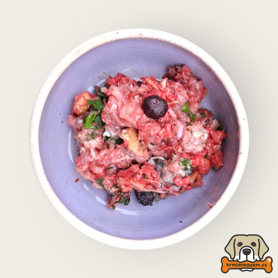 BARF - Králík komplet s droby, petrželí, špenátem a borůvkami 1kg