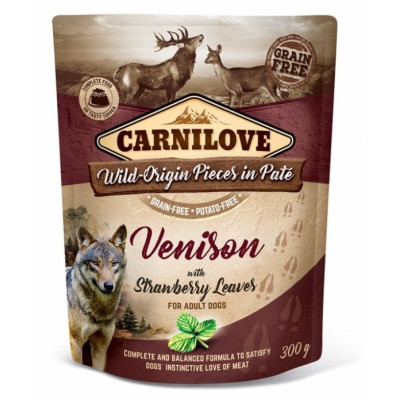 Carnilove dog pouch paté venison with strawberry leaves  300 g (zvěřina,krocan)