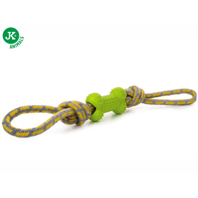 Bavlněné přetahovadlo s TPR kostí, zeleno-žluté-šedé, hračka pro psy na přetahování, 2,5 cm
