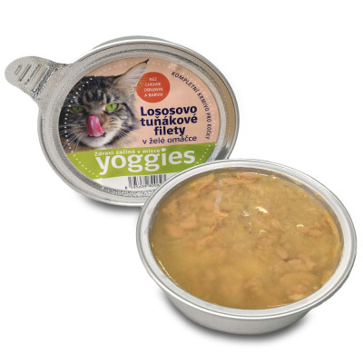 Yoggies mistička pro kočky s lososem, tuňákem a želé omáčkou 85g